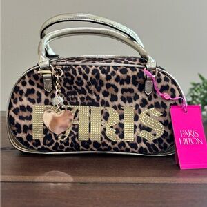 Paris Hilton Leopard Print Mini Satchel with Gold Accents